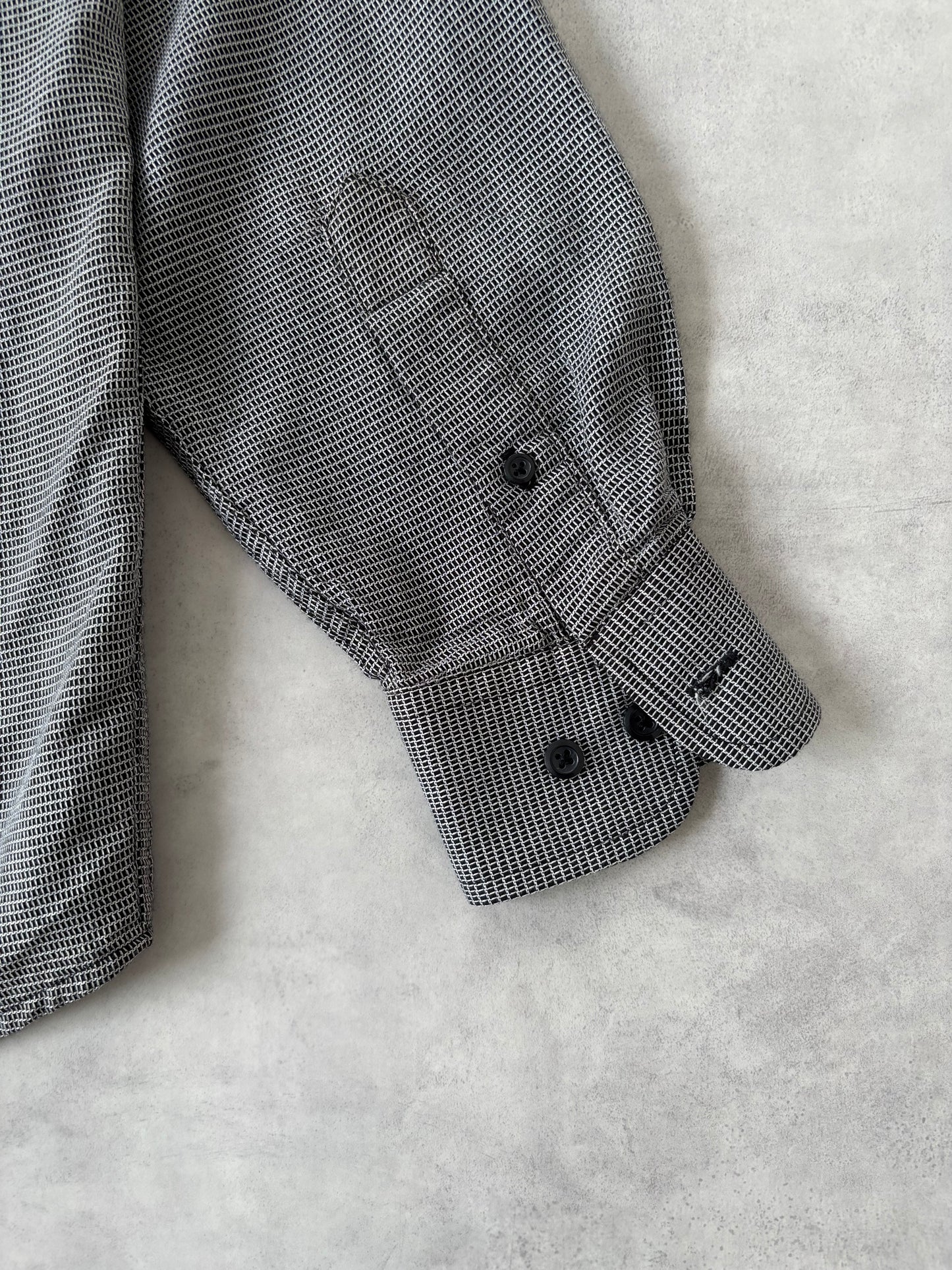 90s レーヨン混 ノーカラーシャツ(グレー)