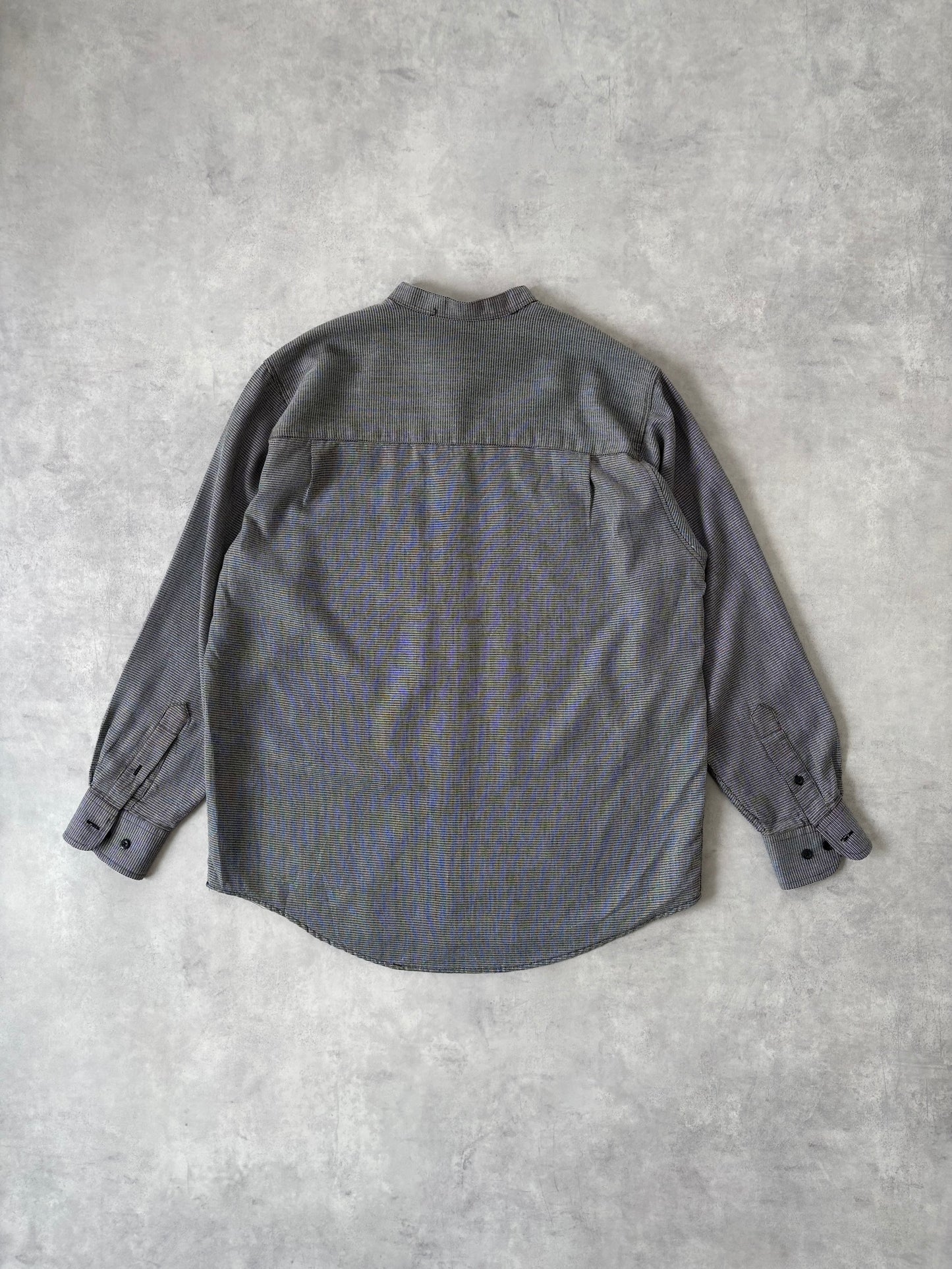90s レーヨン混 ノーカラーシャツ（グレー）