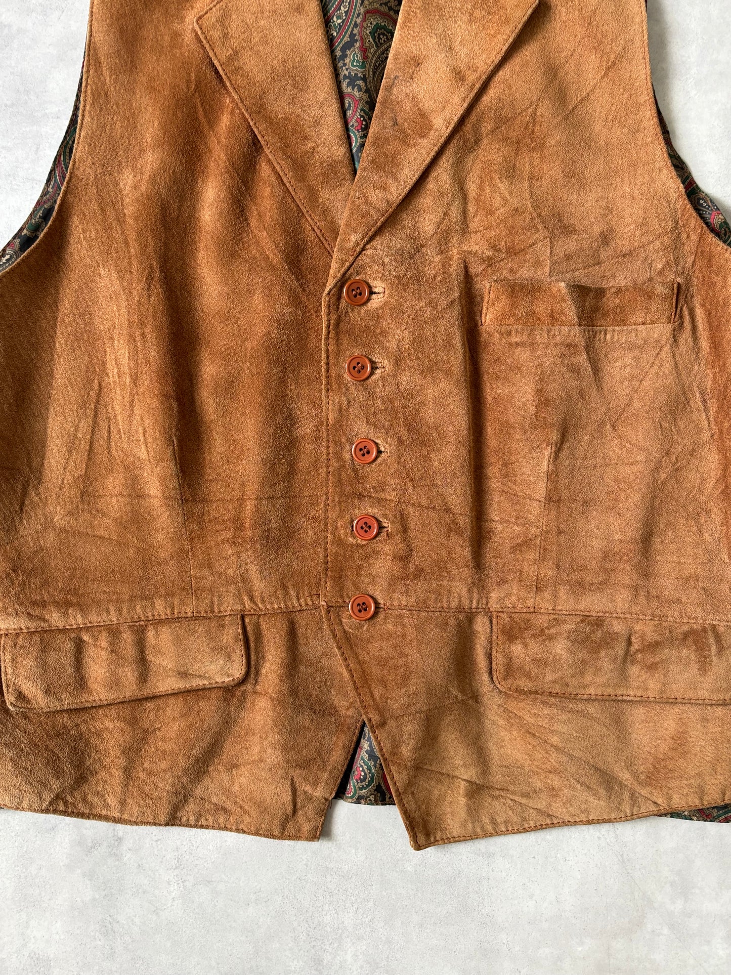 スエード×ペイズリー柄 ベスト