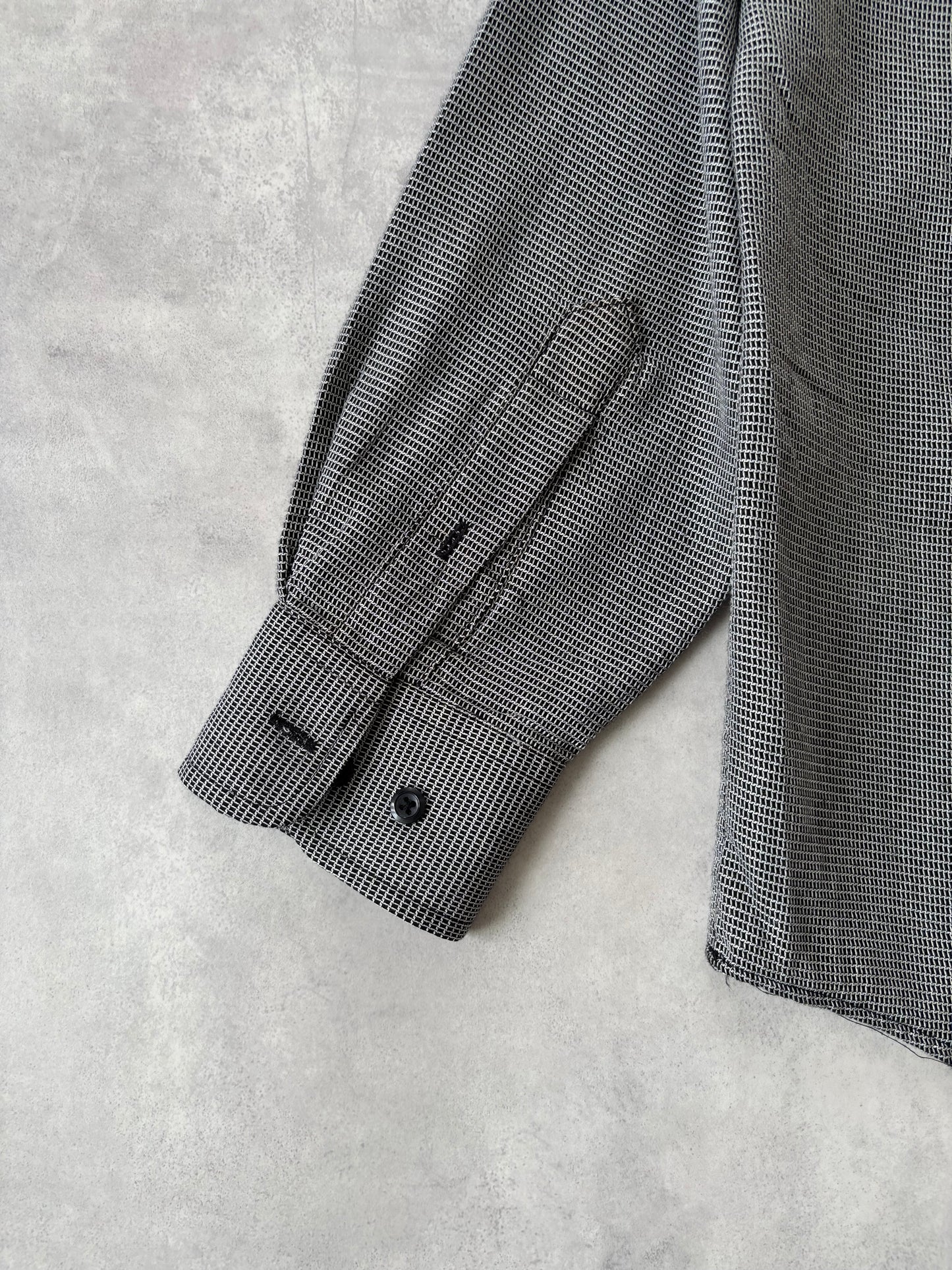 90s レーヨン混 ノーカラーシャツ（グレー）