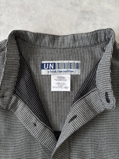 90s レーヨン混 ノーカラーシャツ（グレー）