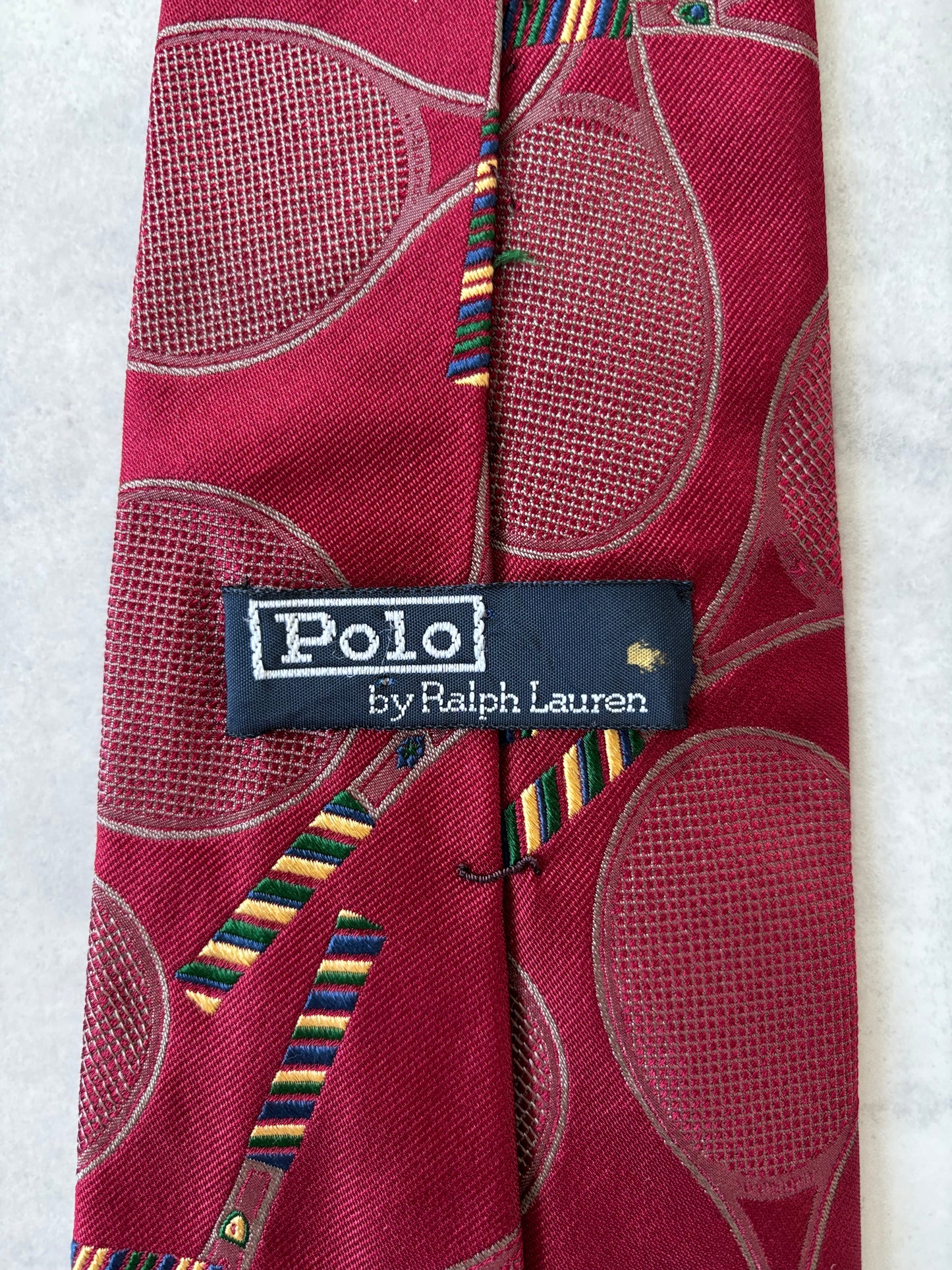 80s Polo Ralph Lauren シルク100％ネクタイ（テニスラケット刺繍）