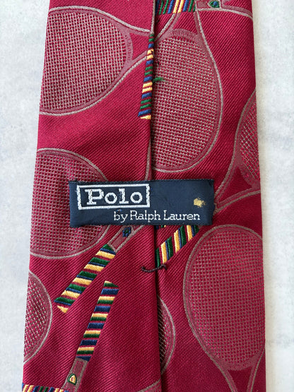 80s Polo Ralph Lauren シルク100％ネクタイ（テニスラケット刺繍）