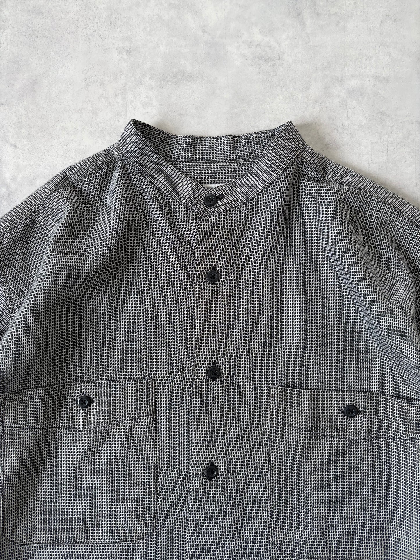 90s レーヨン混 ノーカラーシャツ（グレー）