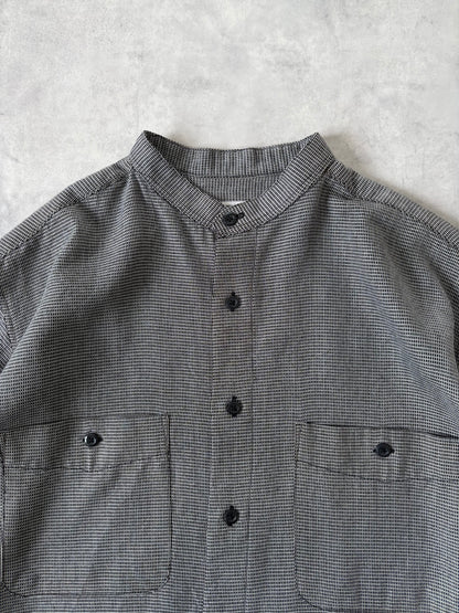 90s レーヨン混 ノーカラーシャツ（グレー）