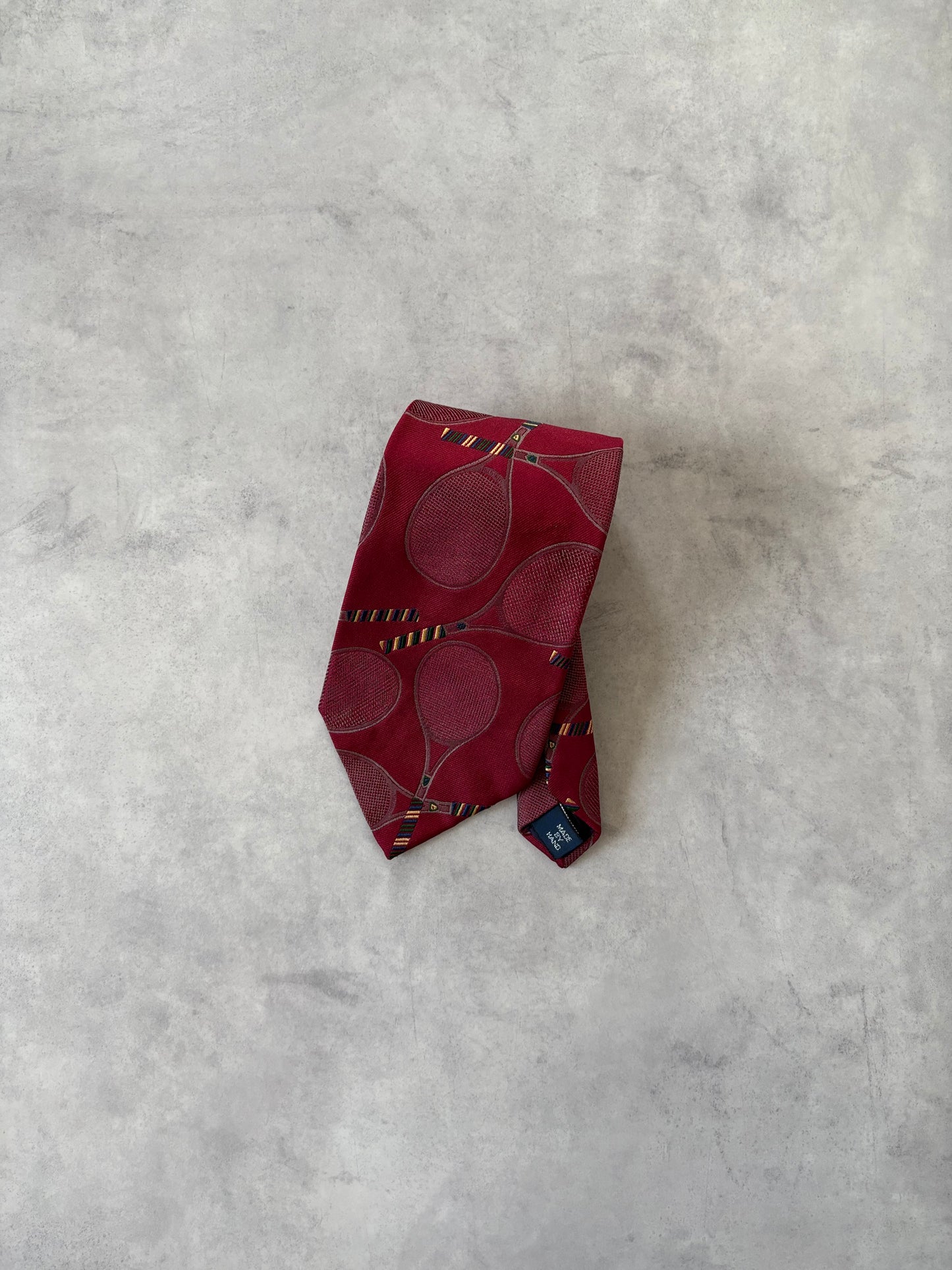 80s Polo Ralph Lauren シルク100％ネクタイ（テニスラケット刺繍）