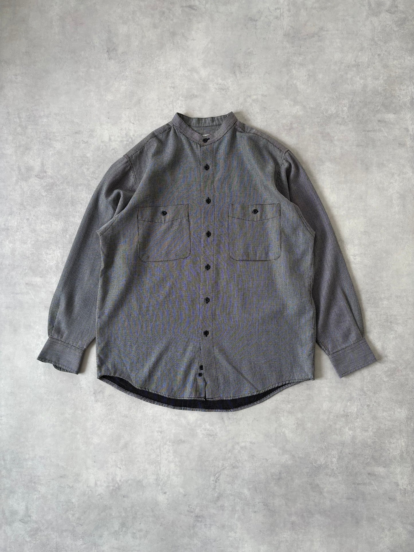 90s レーヨン混 ノーカラーシャツ（グレー）