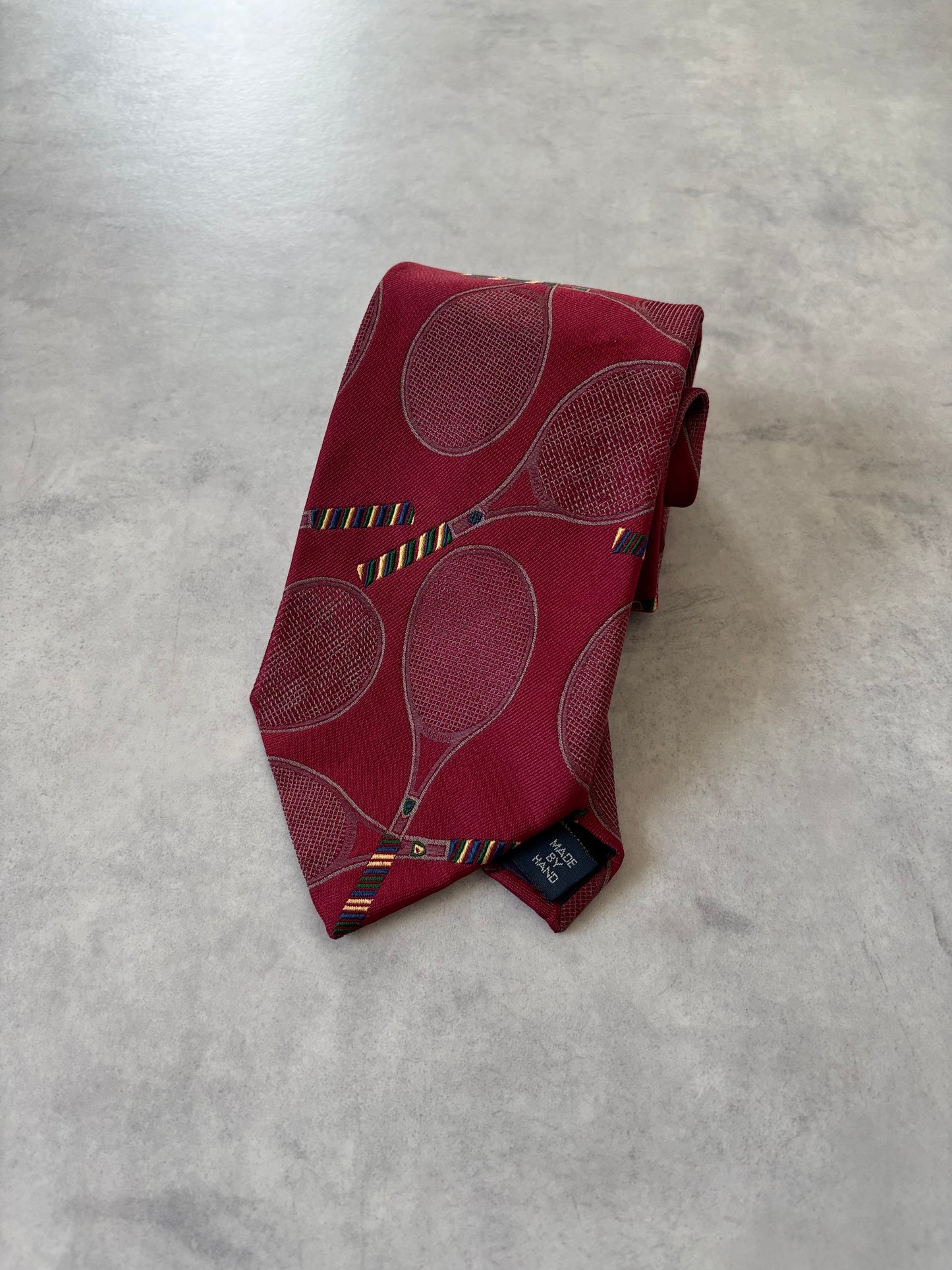 80s Polo Ralph Lauren シルク100％ネクタイ（テニスラケット刺繍）