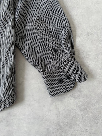 90s レーヨン混 ノーカラーシャツ（グレー）