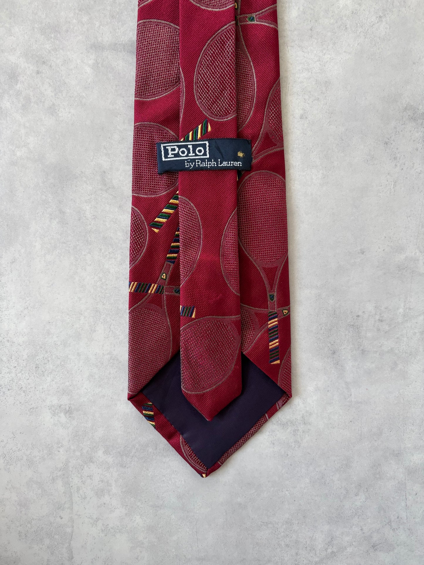 80s Polo Ralph Lauren シルク100％ネクタイ（テニスラケット刺繍）